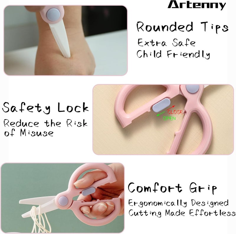 Artenny Ceramic Baby Food Scissors Kids with Travel Case, Toddler Scissors with Safety Lock, Ideal for Pizza, Meats, Noodles, Vegetables, and Fruits (C/D) - Image 3